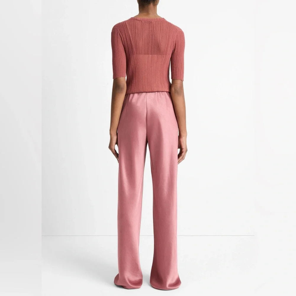 Vince Pink Satin Wide-Leg Pants - Picture 3 of 8
